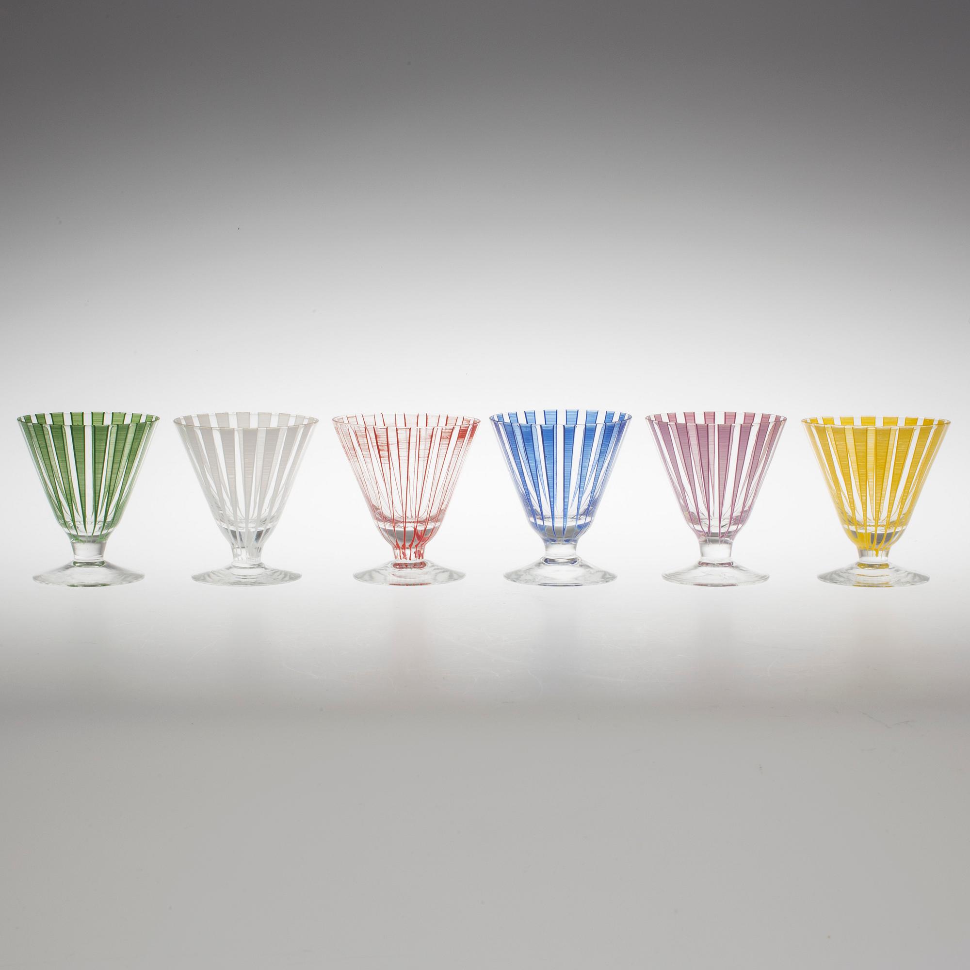BENGT ORUP, 10 cocktailglas, "Strict" och "Stripe", Johansfors,1950-tal.