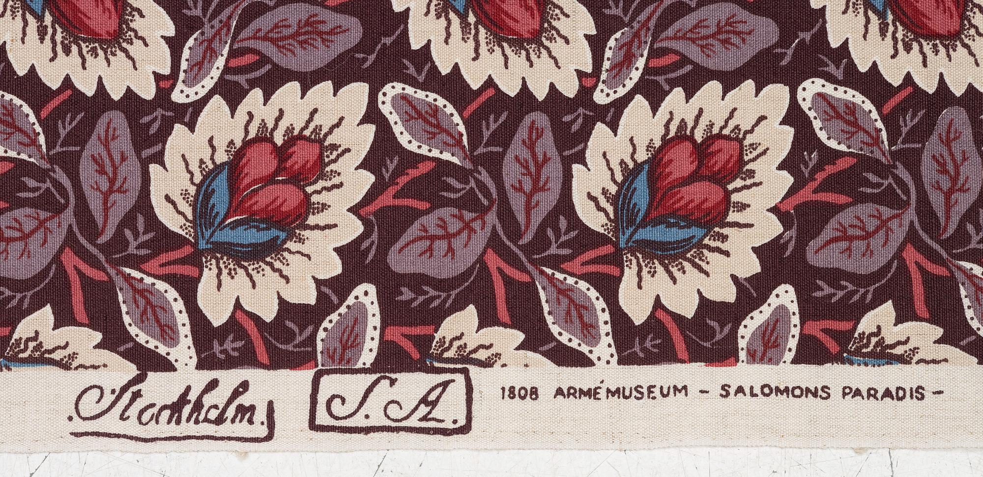 Jobs Handtryck, a fabric, '1808 Armémuseum Salomos Paradis', Leksand.