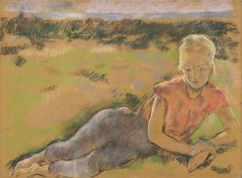 432. Lotte Laserstein, Resting girl in the grass.