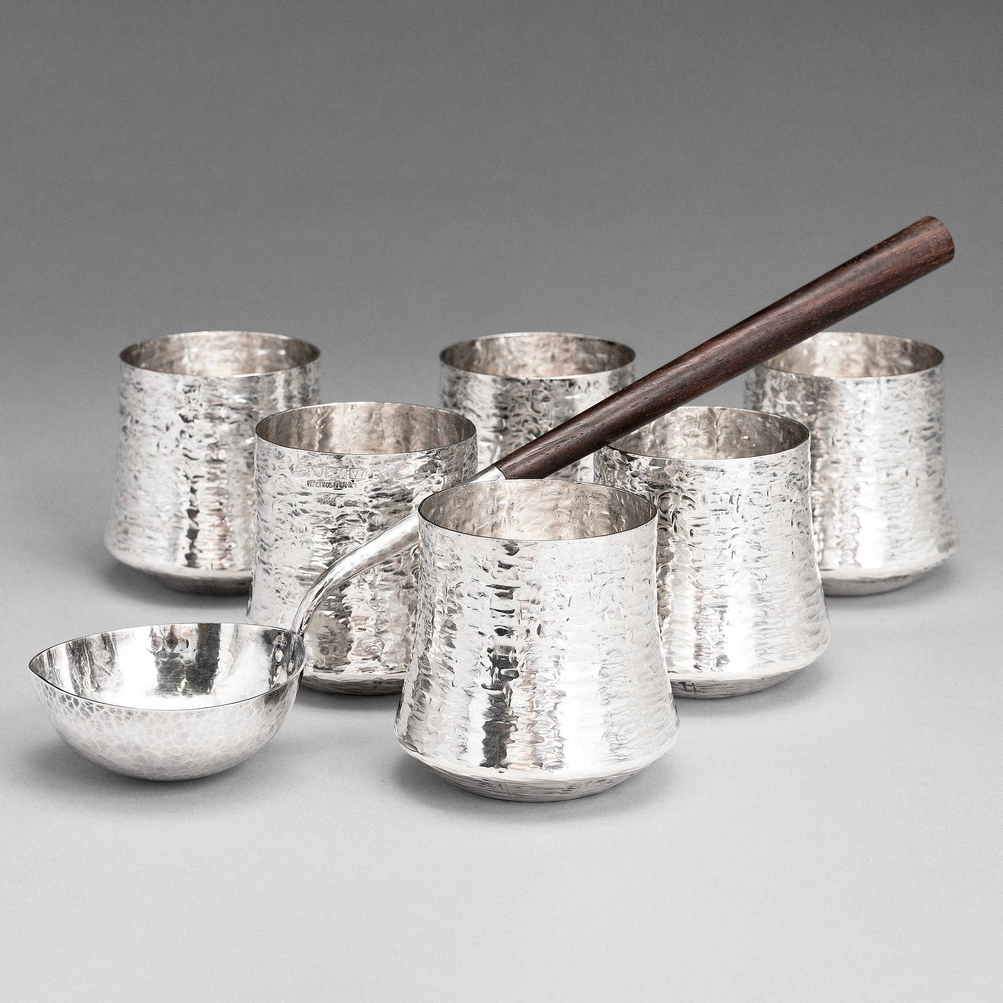 TAPIO WIRKKALA, BÅLSLEV och BÄGARE, 6 st, silver, stämpelsignerade TW, Kultakeskus, Tavastehus 1976 och 1974.