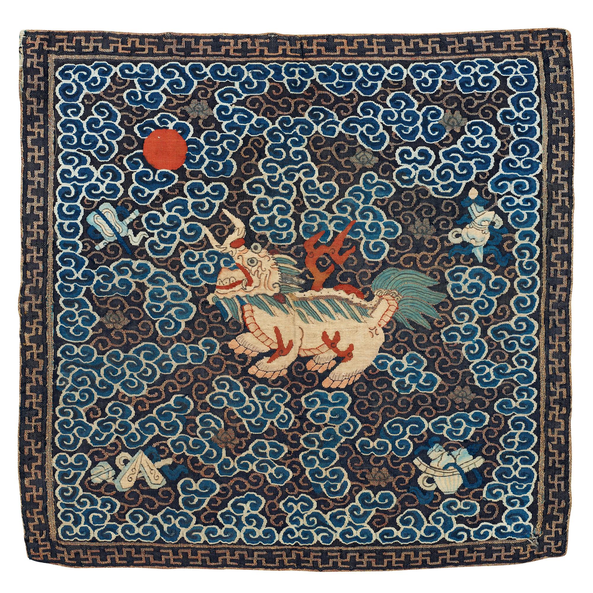 RANK BADGE, silk, a so called Buzi. 29 x 30 cm. China 19th century.