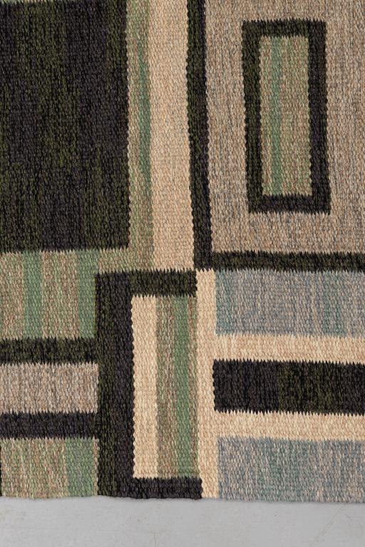 Judith Johansson, a unique carpet, "siluetter", flat weave, ca 238 x 168,5 cm, signed JJ.