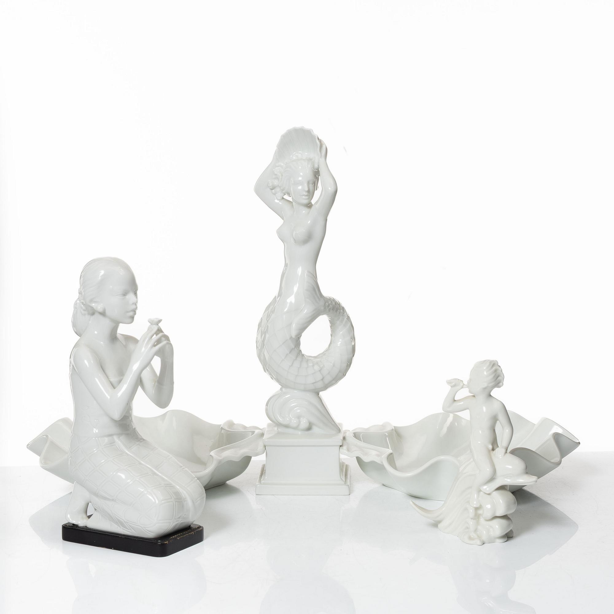 Harald Salomon, Figurines and bowls, 5 pieces, porcelain, Rörstrand.