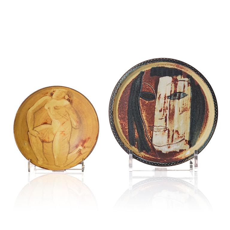 Wilhelm Kåge, a set of two Farsta stoneware dishes, Gustavsberg Studio, one dated 1949.