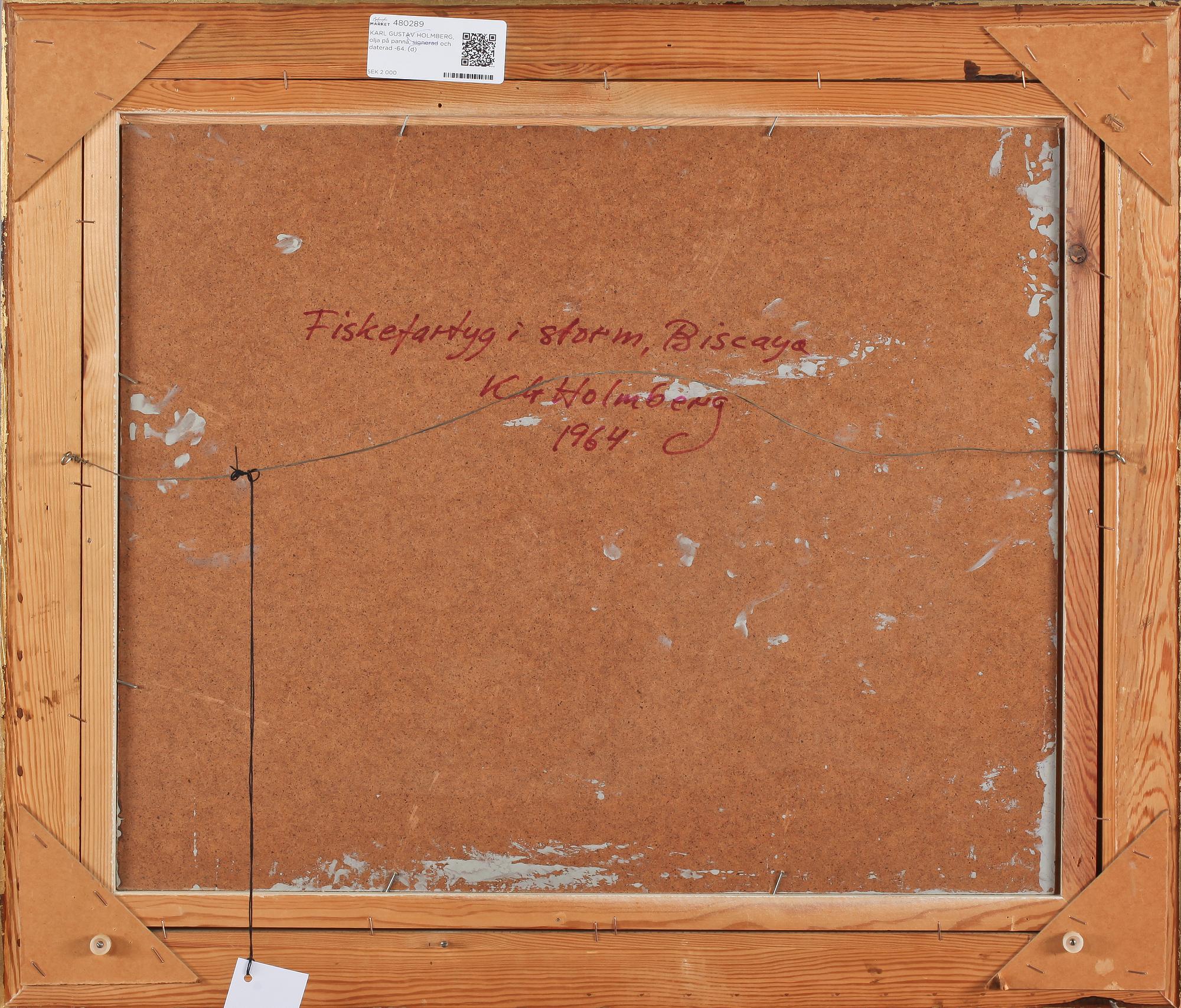 KARL GUSTAV HOLMBERG, olja på pannå, signerad och daterad -64.