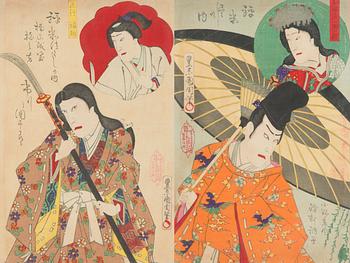 Toyohara Kunichika, puupiirros, 2 kpl, Japani.
