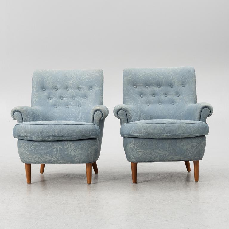Carl Malmsten, a pair of easy chairs, OH Sjögren, end of the 20th century.