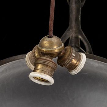 A bronze ceiling lamp, Jugend early 20th century.