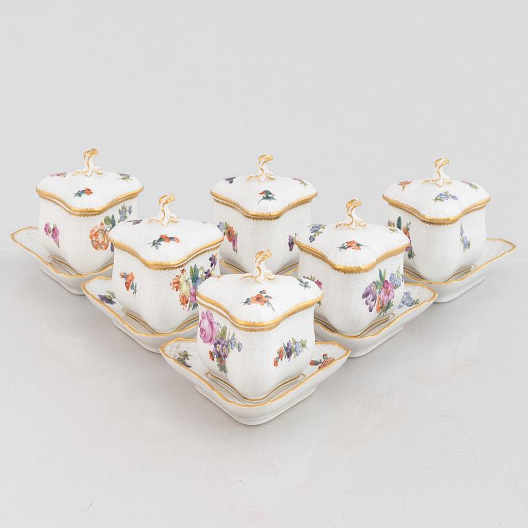 A set of six porcelain custard cups with saucers, Royal Copenhagen, Denmark 1870-1890.