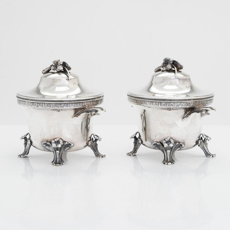 A pair of late 19th-Century silver sugar bowls, maker's mark of Jacob Engelberth Torsk, Stockholm 1895.