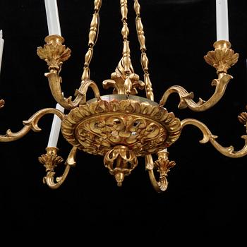 A gilt and bronzed hanging lamp, 19th Century.