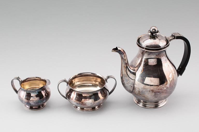 KAFFESERVIS, 3 delar, nysilver, Atla, Danmark, 1900-talets första hälft.