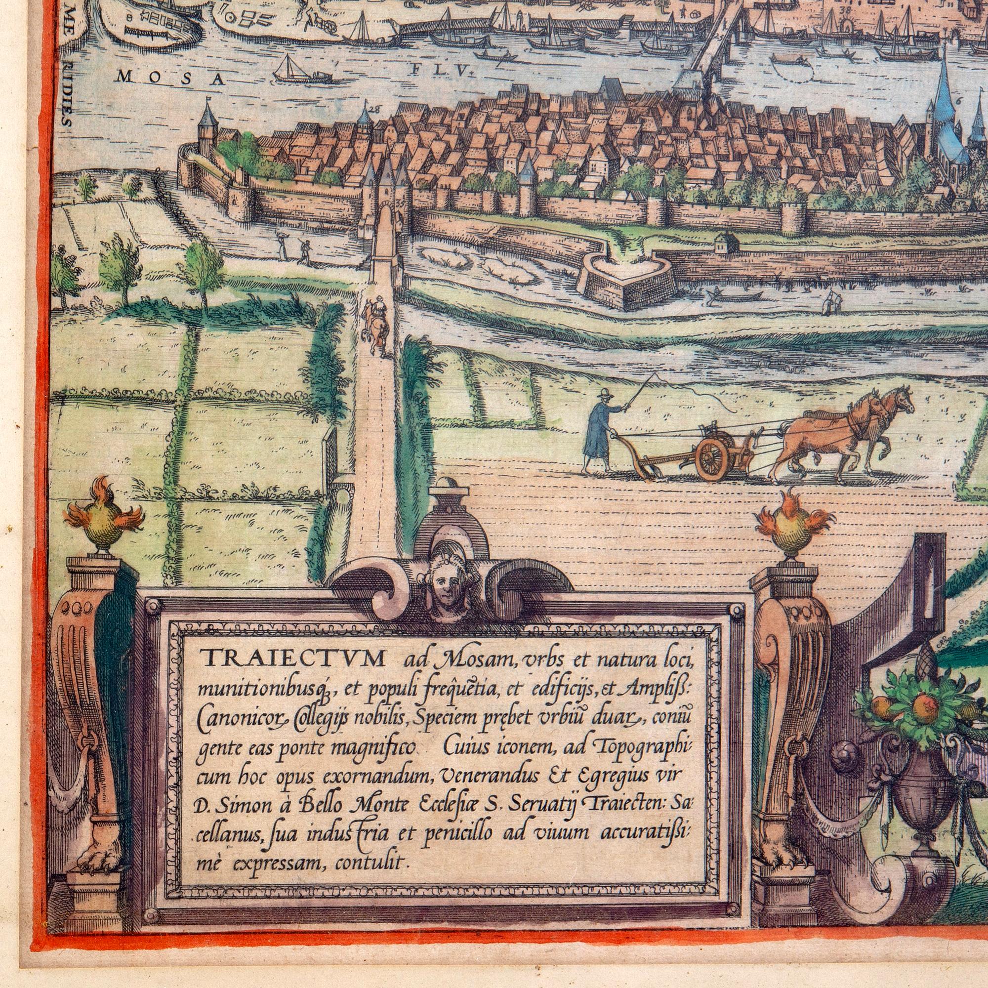 Georg Braun & Franz Hogenberg, Zamosc Maastricht, hand colored engravings, Cologne c 1575.