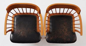 Josef Frank, a pair of mahogany and black leather 'Captain's chair', Svenskt Tenn, model 789B, acquired in 1950.