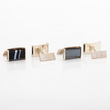 Elis Kauppi, cufflinks, 2 pairs, silver, onyx, agate, Kupittaan Kulta, Turku 1964-65.
