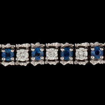 A sapphire and circa 1.35 ct diamond bracelet. Signed Gübelin.
