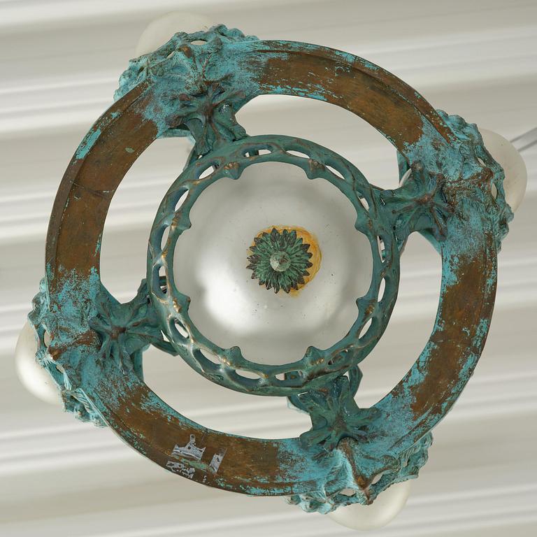 Emy Wahlström, an Art Nouveau chandelier model "5024", Arvid Böhlmarks Lampfabrik, Stockholm, 1910s.