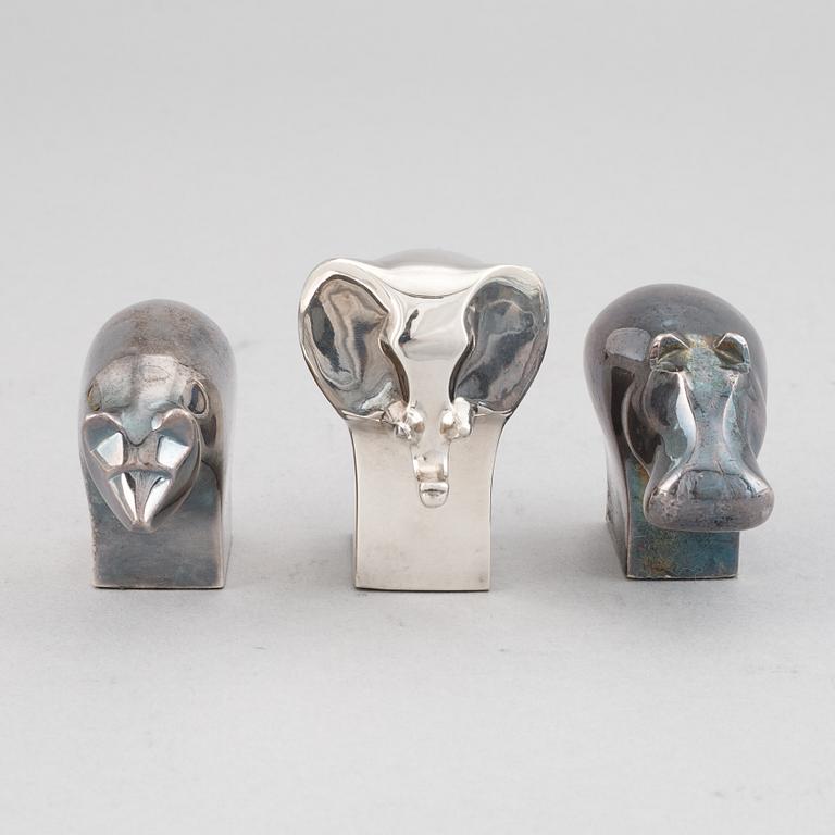 Gunnar Cyrén, figuriner, 3 st, silverpläterad zink, Dansk Designs, Japan.