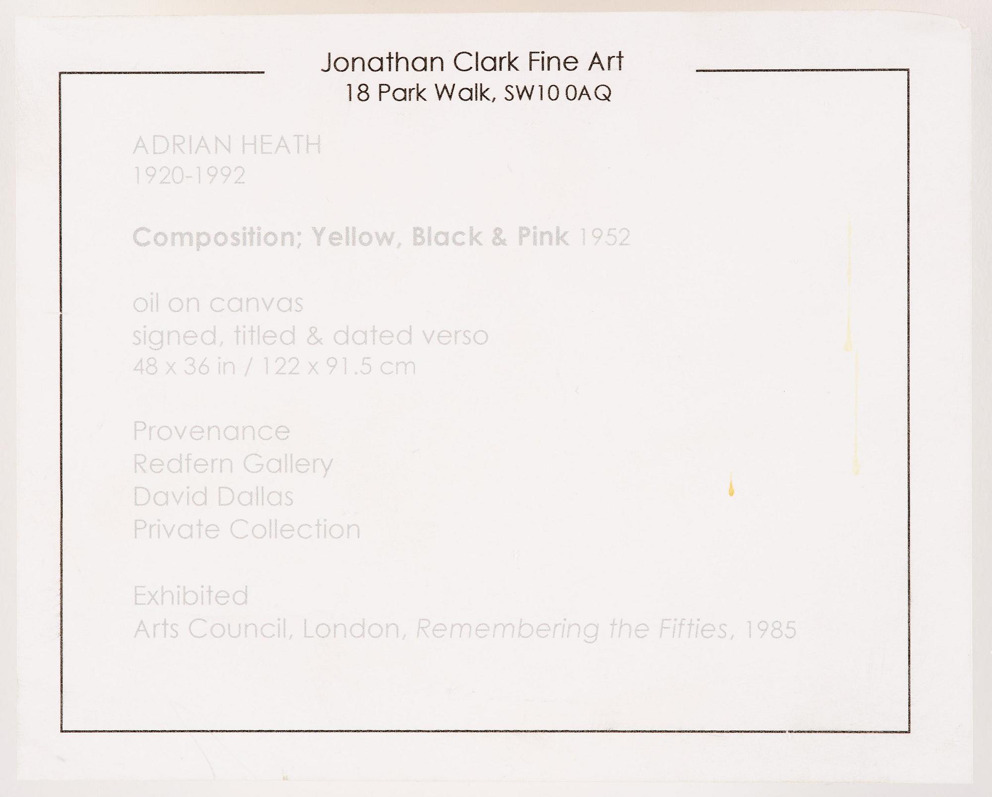 Adrian Heath, "Composition: Yellow, Black and Pink".