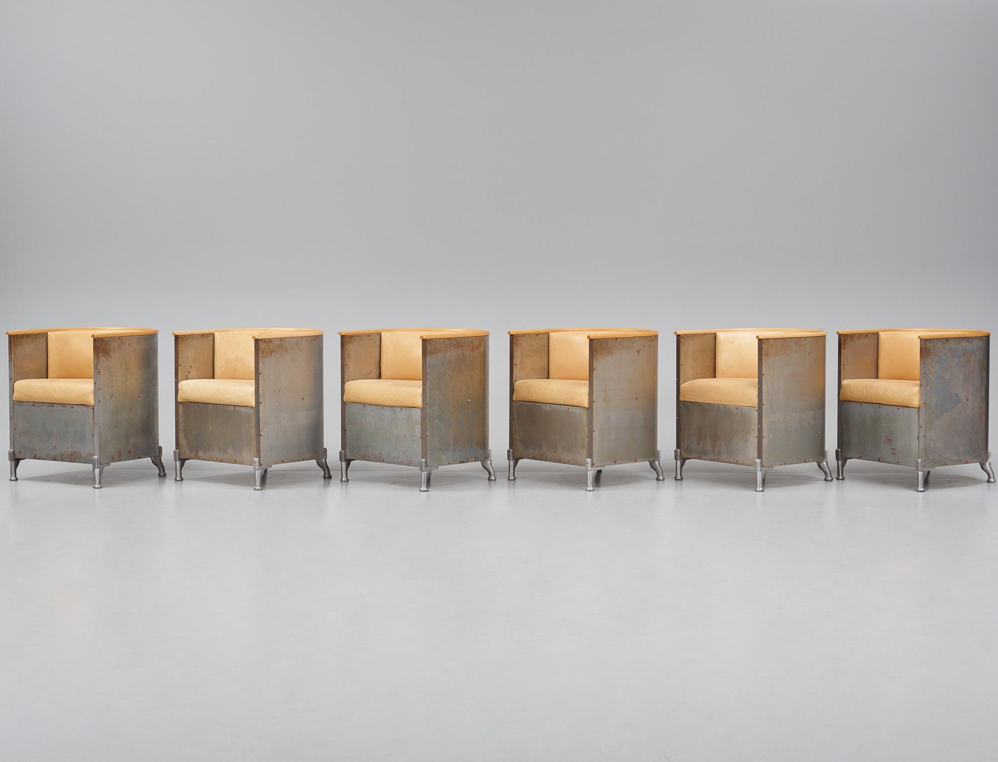 Mats Theselius, a set of six custom ordered "Aluminiumfåtölj", Källemo, Värnamo ca. 1990.