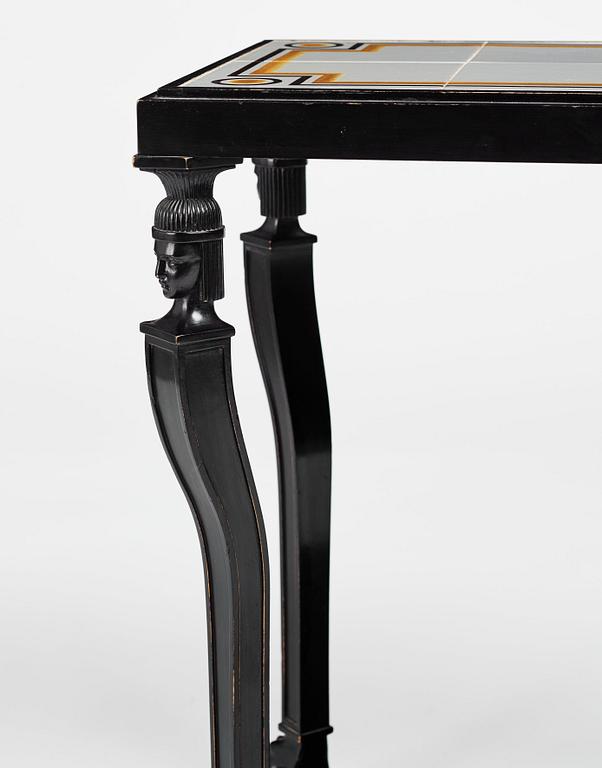 Axel Einar Hjorth, an ebonised oak Swedish Grace tiled top table, Nordiska Kompaniet 1931. Tile top by Edgar Böckman.