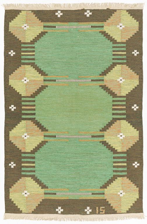 Ingegerd Silow, a flatweave rug, Alestalon Mattokutomo, Kauhava, Finland, signed IS, c. 210 x 137 cm.