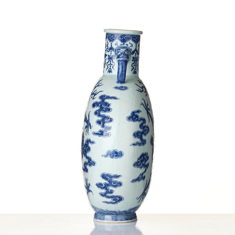 A blue and white 'dragon' moon flask, bianhu, Qing dynasty, 19th century.
