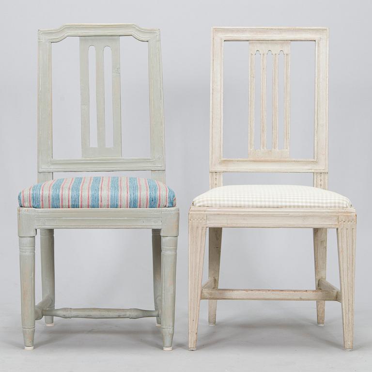 A set of six similar painted Gustavian chairs, 18th/19th century.