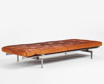 Poul Kjaerholm, A 'PK-80' steel and brown leather daybed, E Kold Christensen, Denmark 1960s.