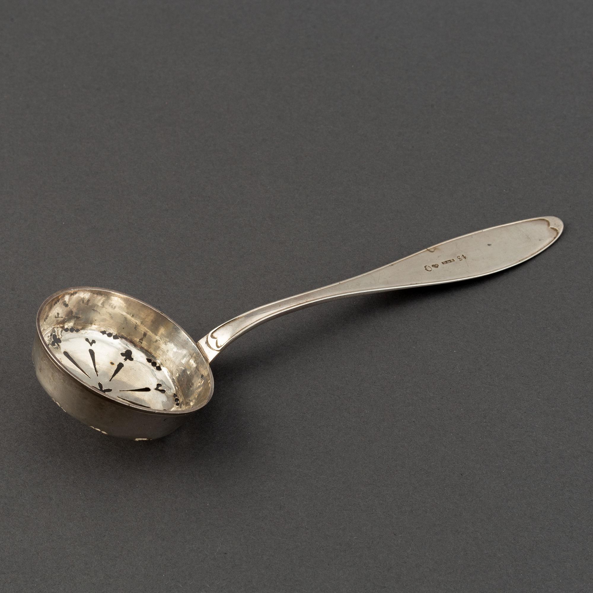 A Swedish 19th century silver caster-spoon, mark of Barkander & Söhrling, Linköping 1848.
