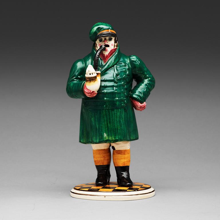 RÖKELSEBRÄNNARE, flintgods. Rörstrand, "Gubben grön", 1800-talets mitt.