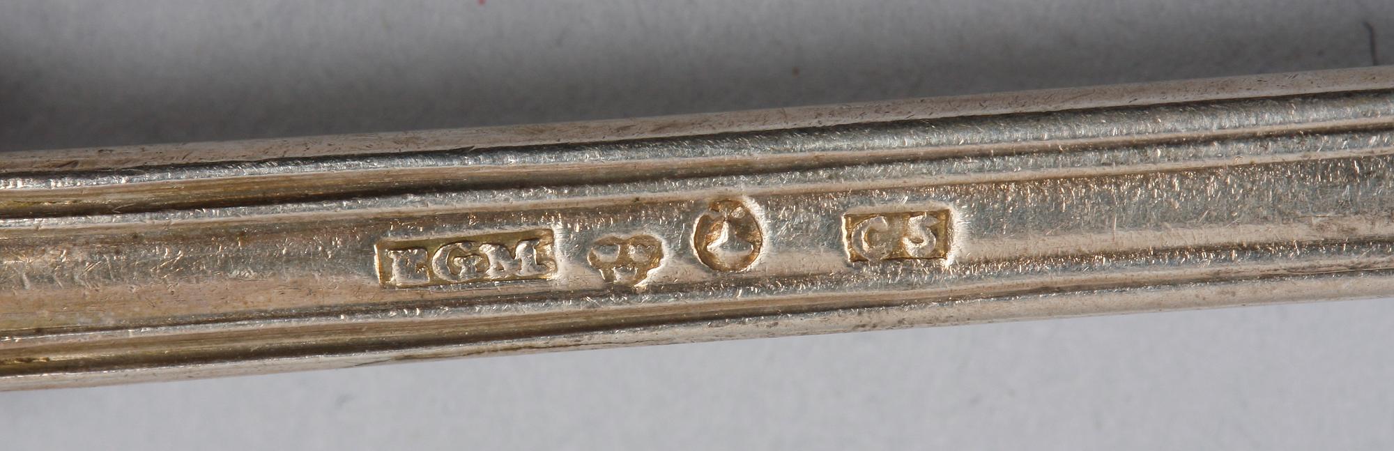 PARTI BESTICK, 7 st, silver, bla Johan Theodor Hagman, Uppsala 1886.