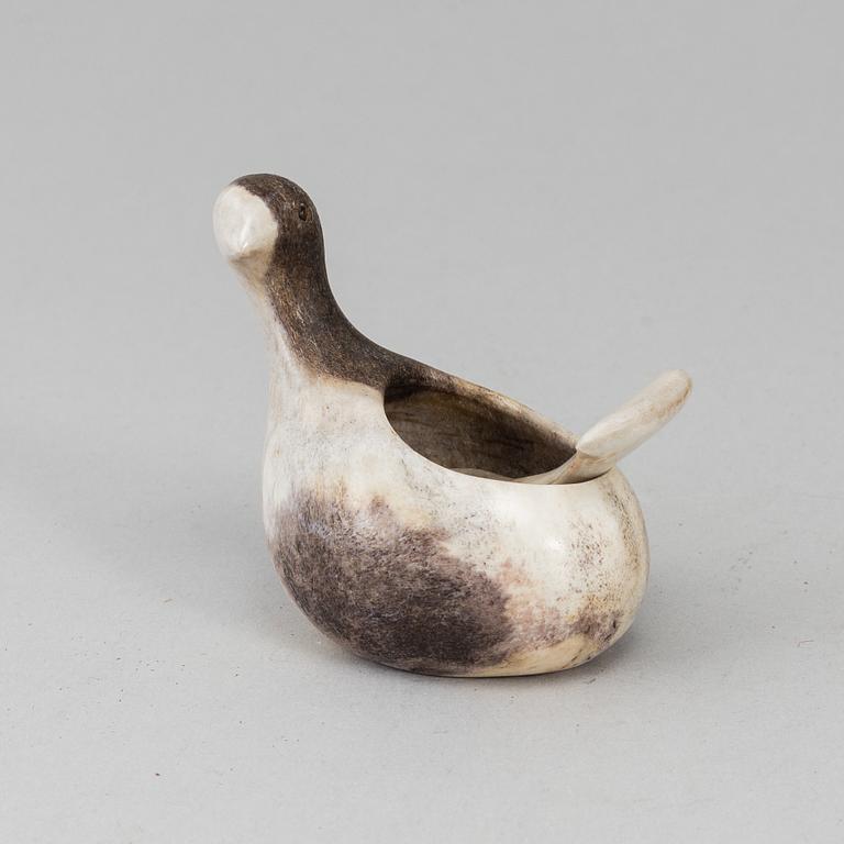 LARS PIRAK, a grouse reindeer horn salt cellar, signed Lars Pirak -98 Jokkmokk.