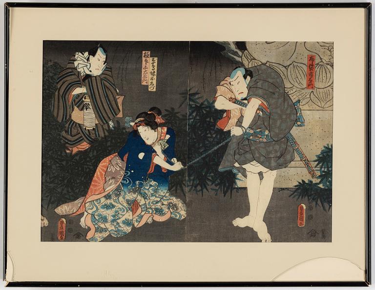 Utagawa Kunisada, diptyk, färgträsnitt. Japan, 1800-tal.