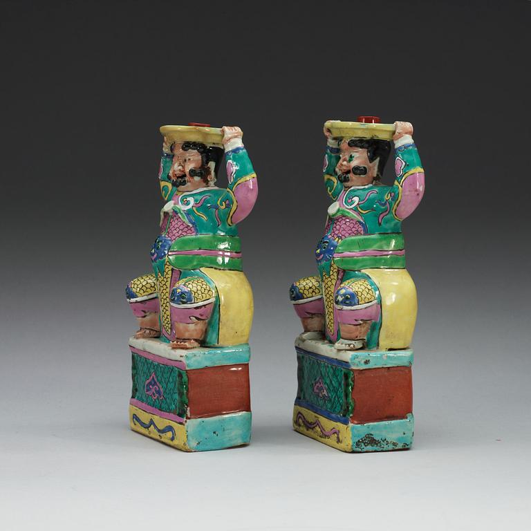 A pair of famille rose censer-stick holders, Qing dynasty, Qianlong (1736-95).