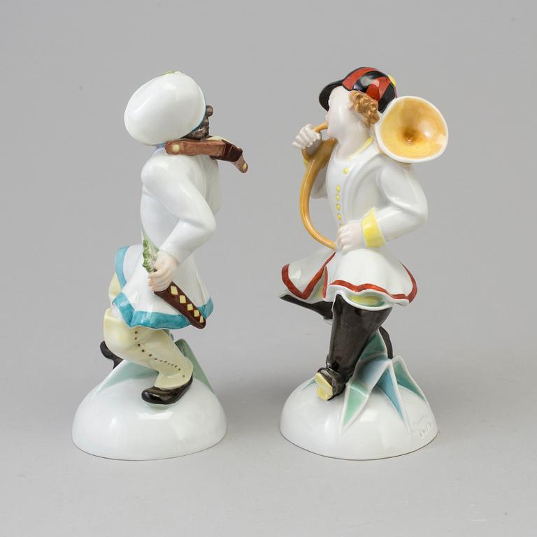 Two German porcelain figurines of huntsmen, 1920's.