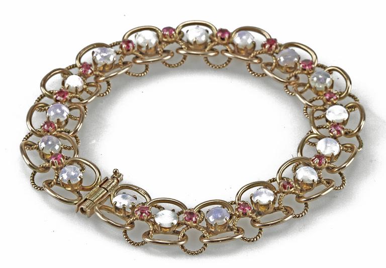 ARMLÄNK, 14 K guld, rubiner samt stenar.
