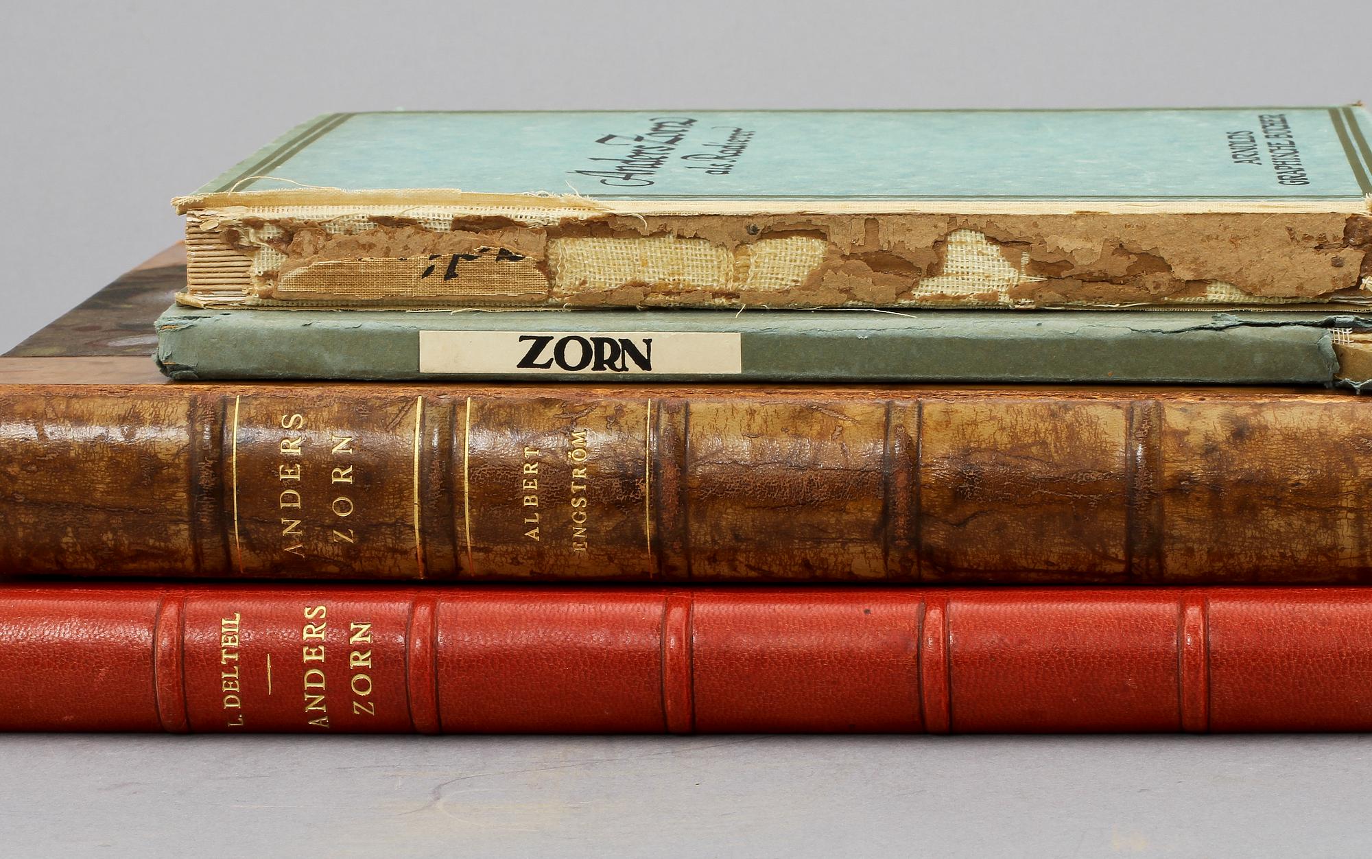 BOKPARTI, 4 st, om Anders Zorn, bl.a "Anders Zorn" av Albert Engström, Stockholm, 1928.