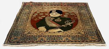 An antique pictoral, part silk Kashan 'Mohtasham' rug, Central Persia, c. 87 x 65 cm.