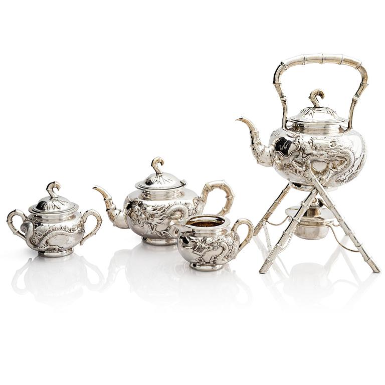 Teservis, fem delar, silver. Wang Hing & Co, Hong Kong & Canton.
