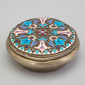 A silver and cloisonné enamel box hallmarked Fabergé, Moscow, Russia, late 19th Century.