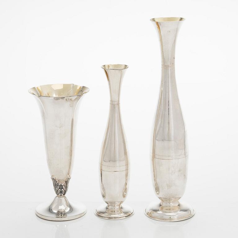 Three silver vases, Miettinen & Nurmi, Auran Kultaseppä Oy, Turku, Finland 1952-63.