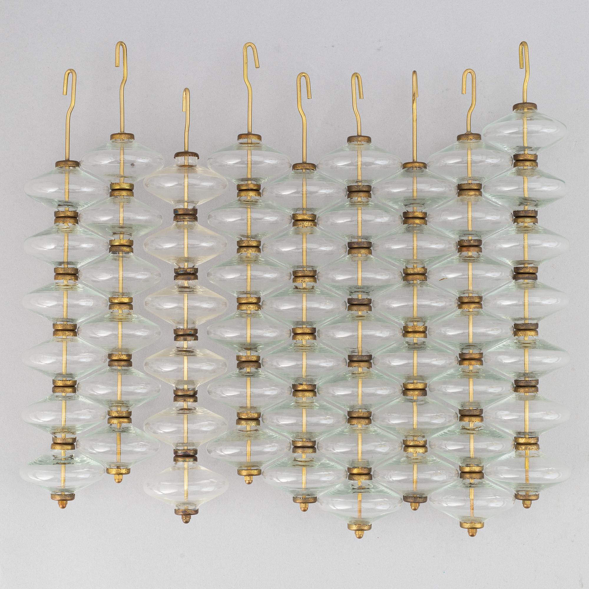 Hans-Agne Jakobsson, an 'Estrella V-258' brass and glass ceiling light, Markaryd, probably 1960's.
