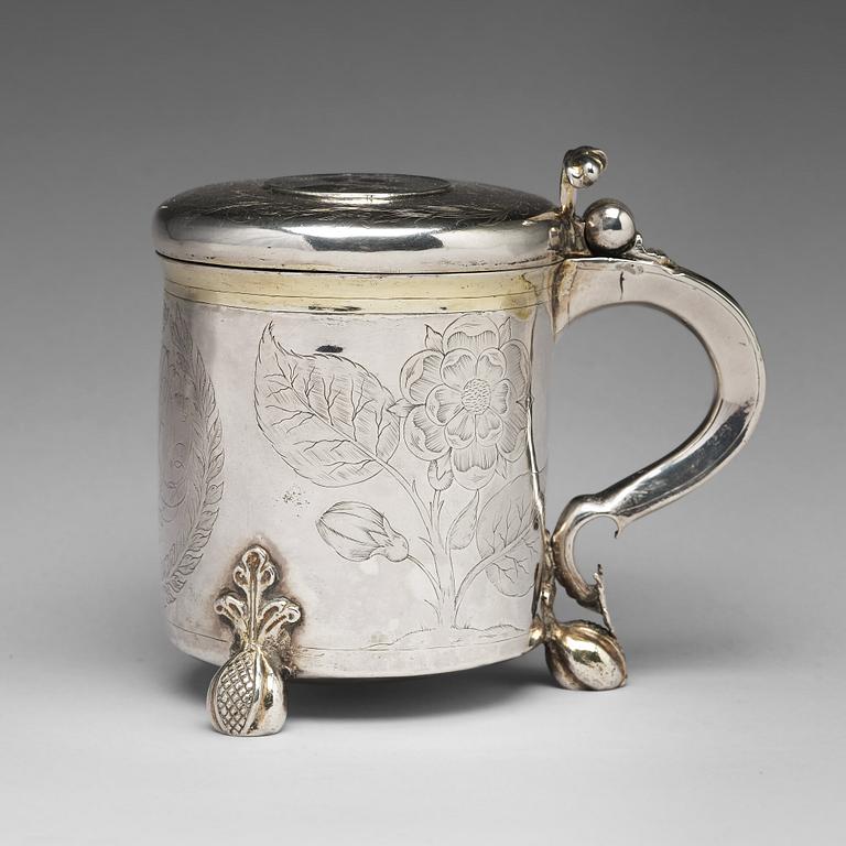 Lars Månsson, dryckeskanna, silver, (verksam i Lidköping -1639-1662-). Barock.