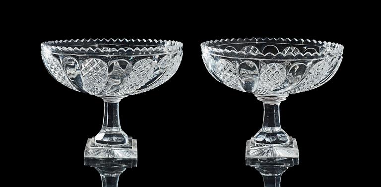 SKÅLAR på FOT, två stycken, glas. Ryssland, 1800-talets andra hälft.