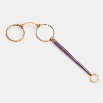 Henrik Wigström, A guilloché enamel gold-mounted lorgnette, Saint Petersburg, Russia, 1911-17.