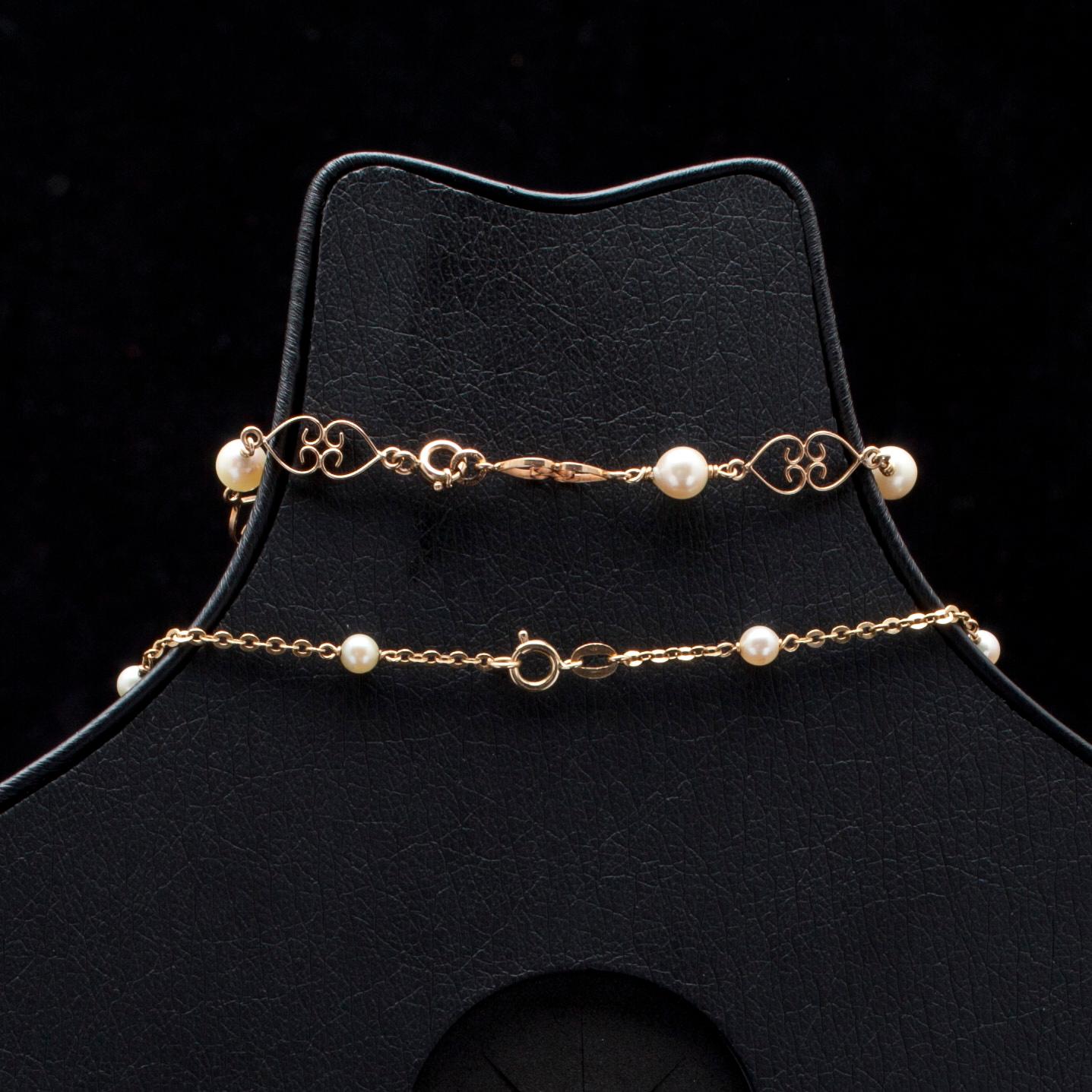 HALSSMYCKE, ARMSMYCKE och ÖRHÄNGEN, guld 14K, pärlor. Vikt tot. 9,7 g.