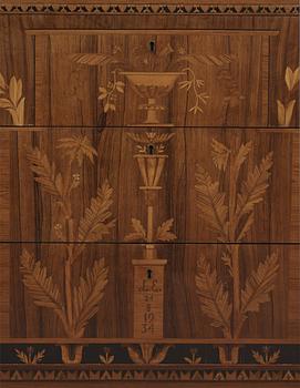 A Carl Malmsten chest of drawers, rosewood with inlays of several woods, Stockholm 1934.