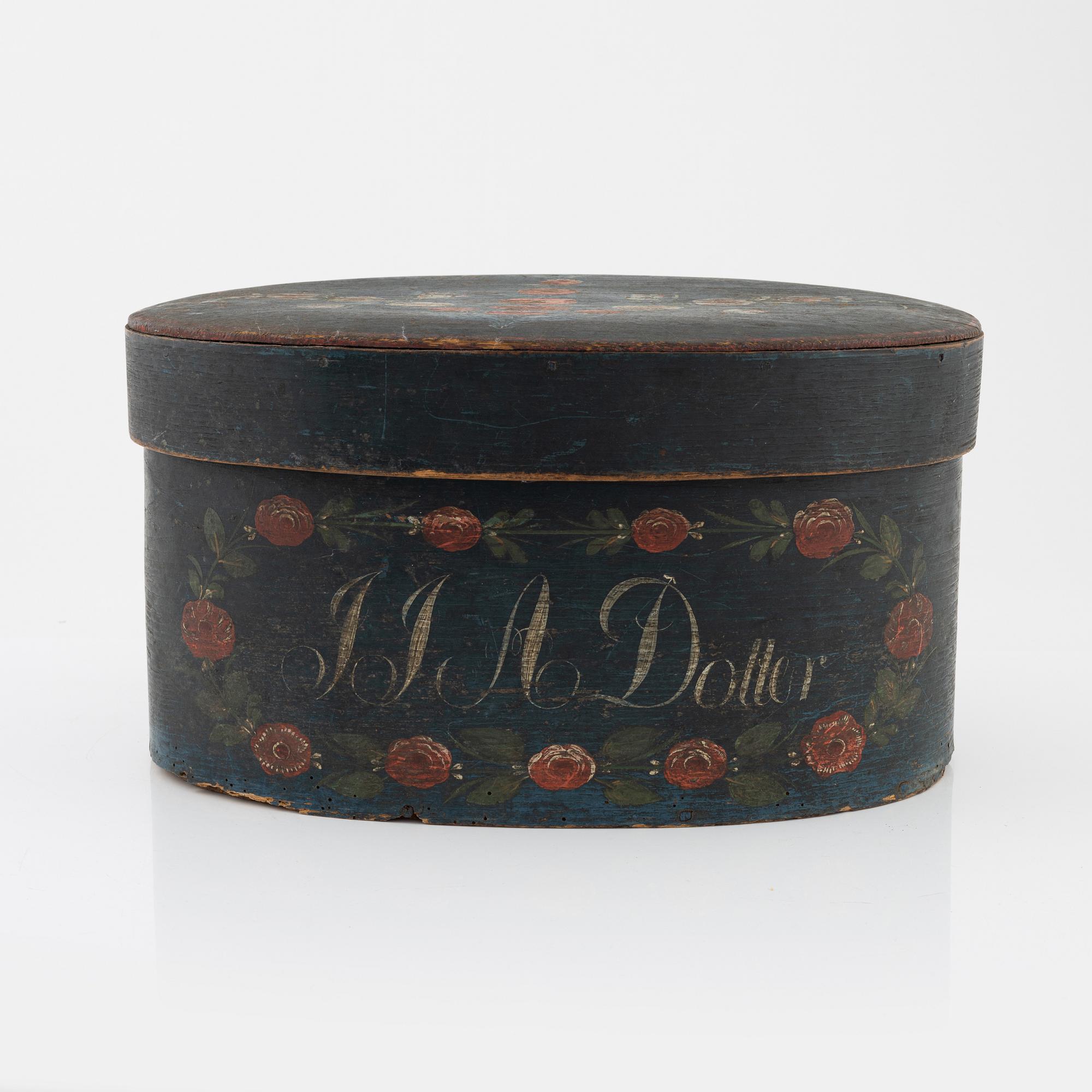 A Swedish painted box with cover, 19th Century.
