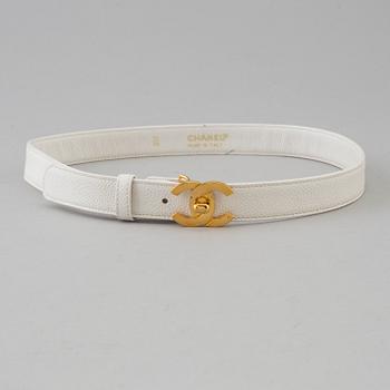 White caviar leather belt by Chanel.